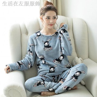 Đồ bộ chất vải lông cừu dày kiểu dáng mùa đông ấm áp cho nữ