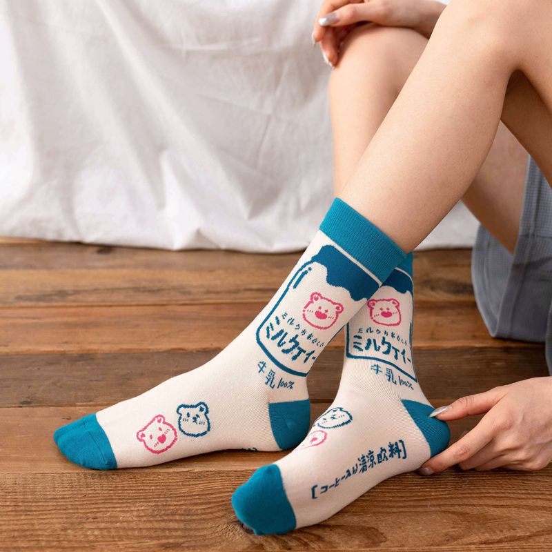Vớ Cotton Cổ Trung Họa Tiết Hoạt Hình Phong Cách Nhật Bản Dễ Thương Thời Trang Cho Nữ