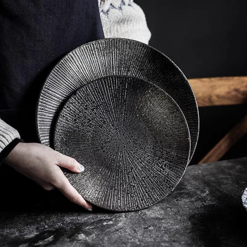 Đĩa bít tết nâu mặt nhám cao cấp đĩa nhà hàng size 20cm và 25cm