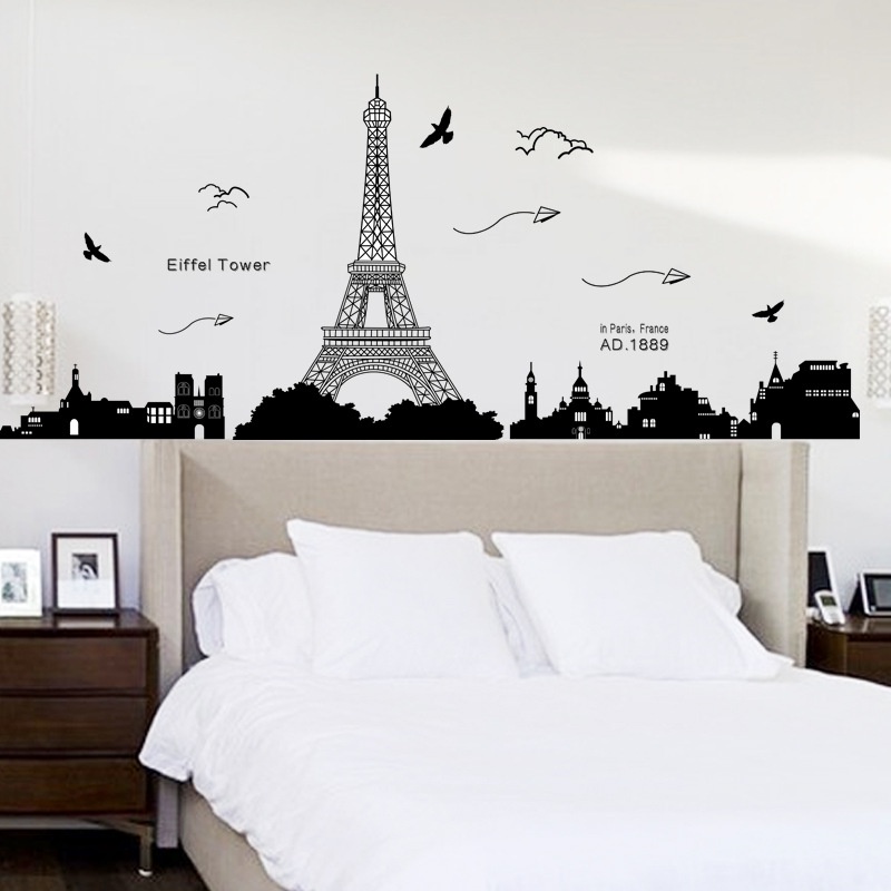 Tranh dán tường 3D Phong cảnh Paris KT 185x70cm, Decal trang trí phòng, Miếng dán trang trí phòng khách