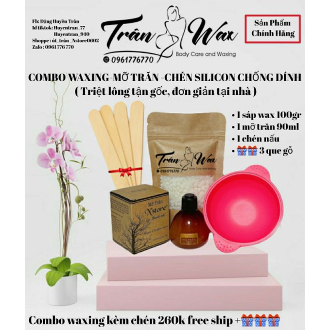 Combo waxing + Mỡ trăn kèm chén nấu silicon chống dính