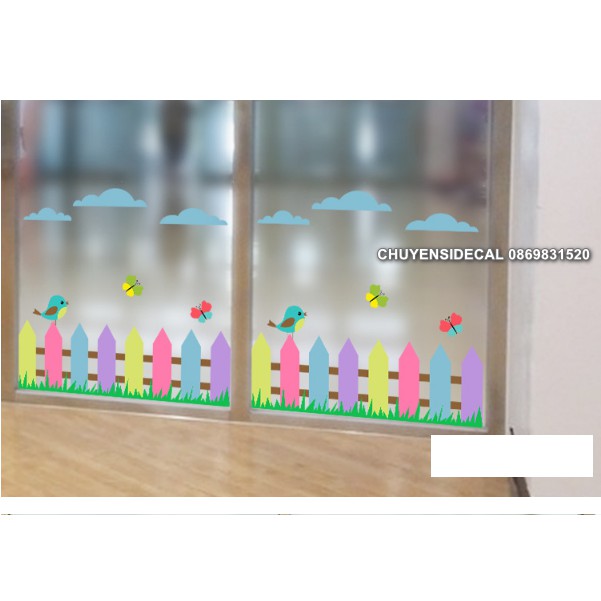 Decal Dán Kính Cao Cấp - Hàng rào sắc màu ( 60x58cm )