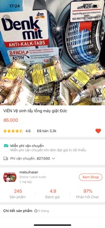 Viên tẩy lồng máy giặt Đức