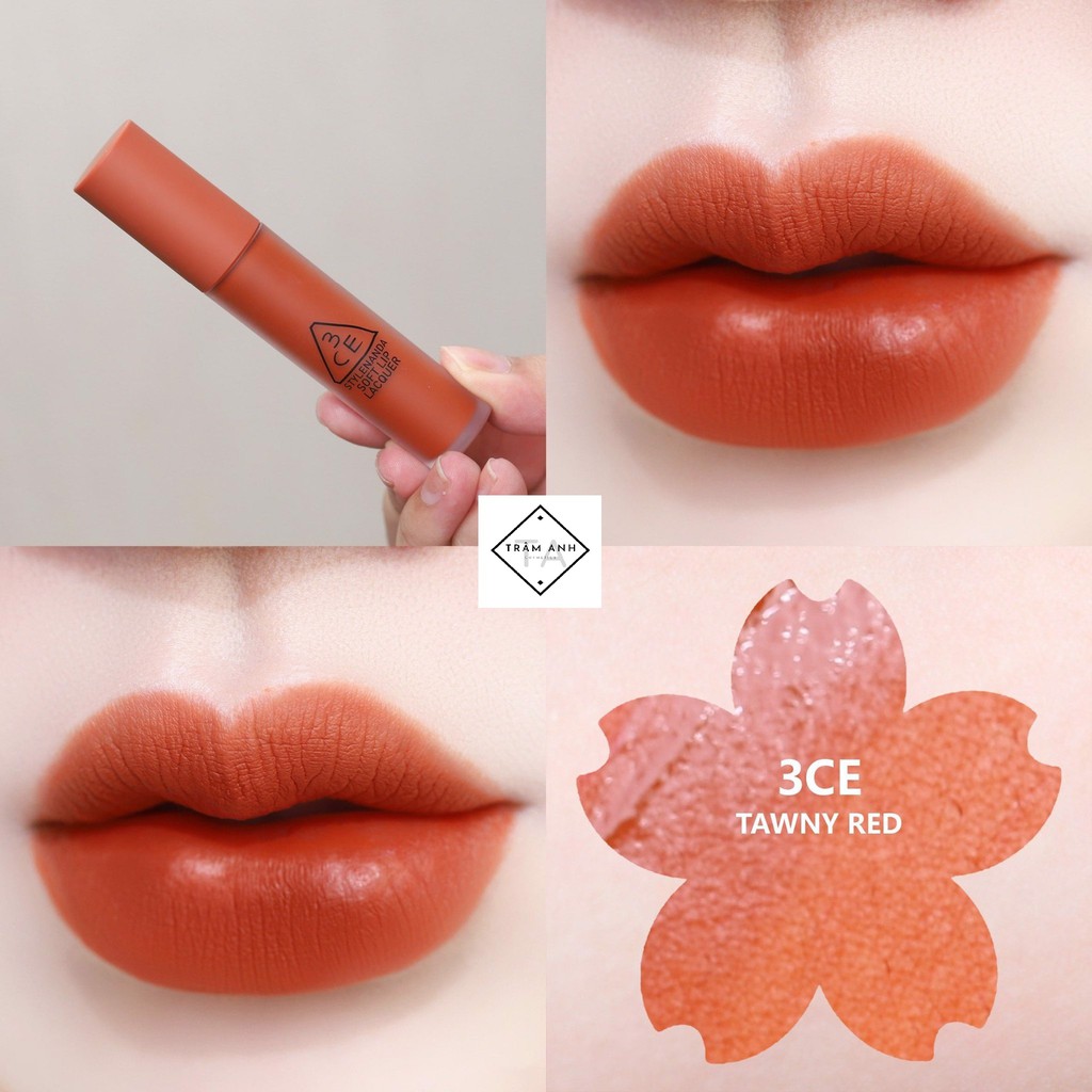 SON KEM LÌ 3CE Soft Lip Lacquer TAWNY RED - Cam gạch tôn da