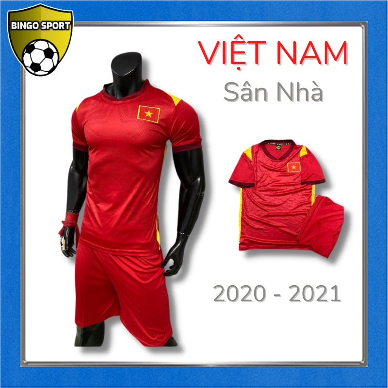 Quần Áo Bóng Đá VIỆT NAM Sân Nhà Màu Đỏ 21 - 22 Thun Lạnh 4 Chiều Logo Thêu Nổi Rẻ Đẹp BINGO SPORT