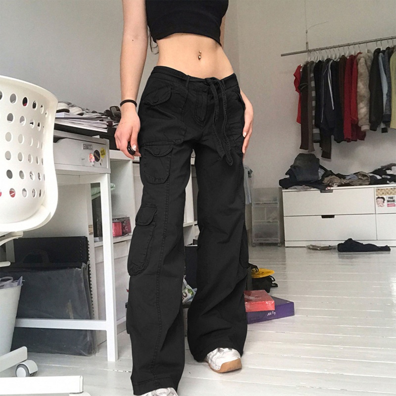 Quần Jean Ống Rộng Lưng Cao Nhiều Túi Màu Sắc Đa Dạng Phong Cách Harajuku Cho Nữ