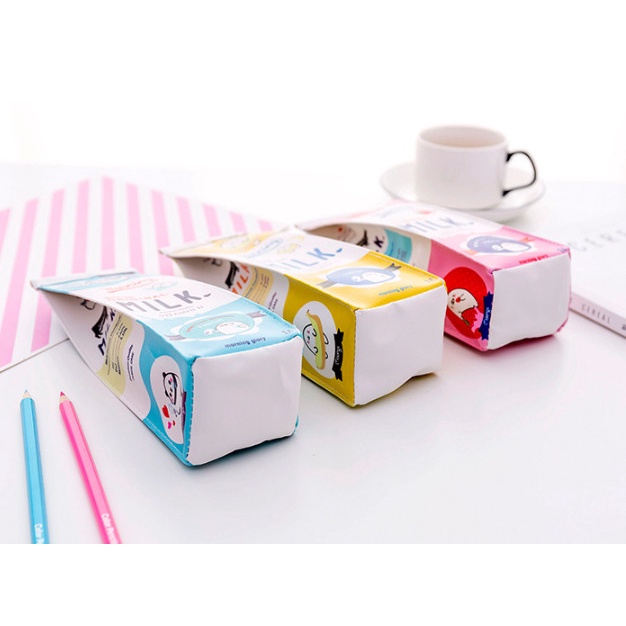 Túi Bút Da Hình Hộp Sữa Cho Học Sinh Nhiều Màu Sắc