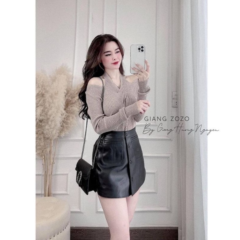 Quần da giả váy túi trước hàng QCL1