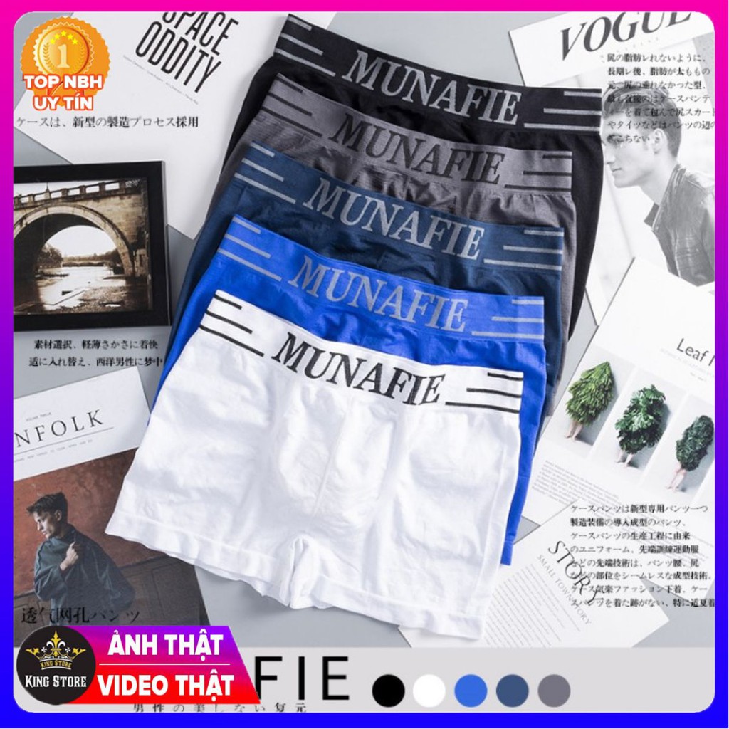 COMBO 4 Quần Lót Nam Boxer Munafie Chính hãng, Free size 45-80kg