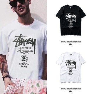 Áo thun bằng cotton họa tiết chữ STUSSY cổ tròn tay ngắn nhiều kích thước dành cho unisex C03755