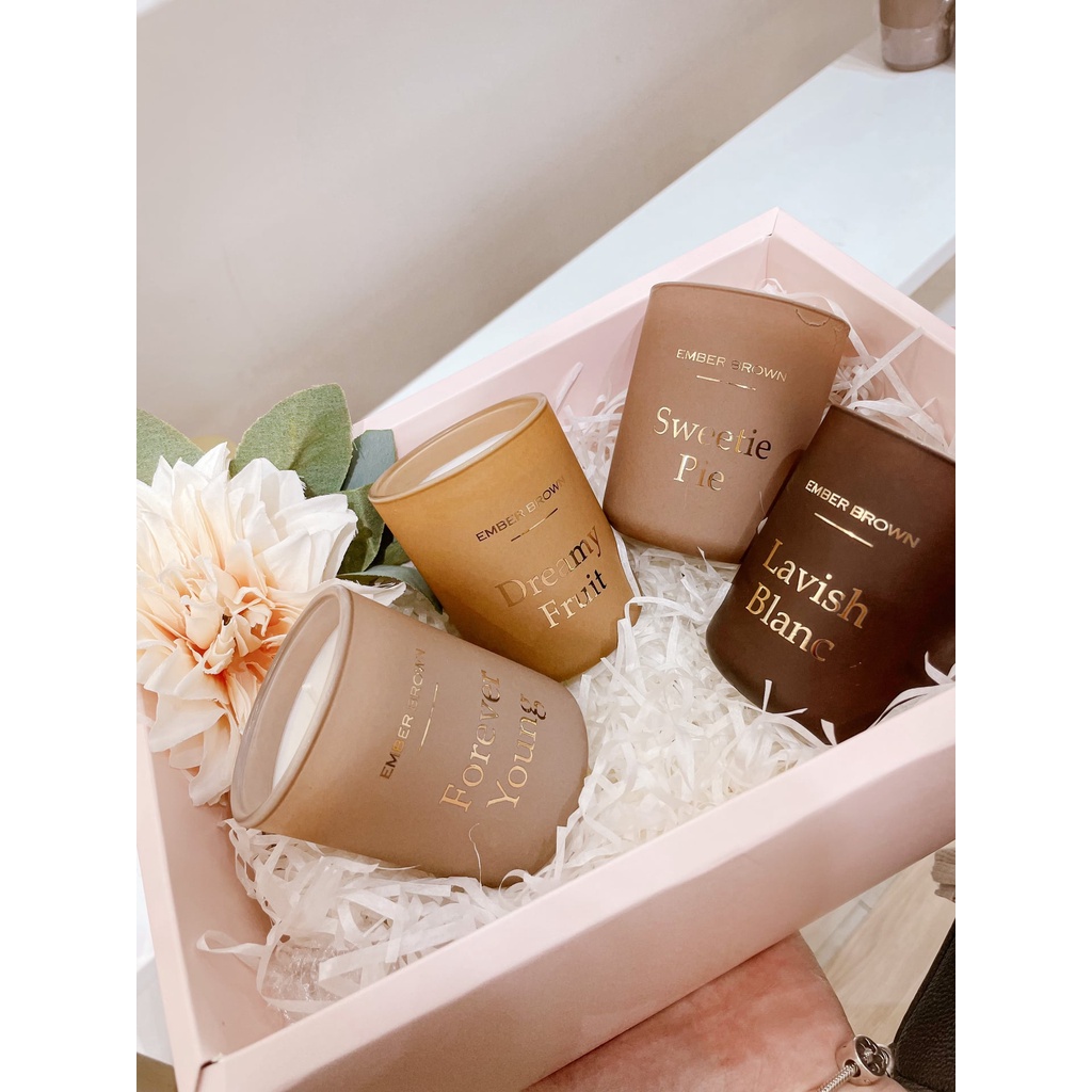 Nến thơm hương nước hoa, trái cây, kẹo ngọt, bánh quy quà tặng sang đèn cầy thơm đốt thư giãn Ember Brown Mina