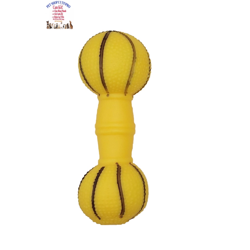 Đồ chơi cho Chó Hình quả tạ Dài 16cm In hình bóng bowling Phát ra tiếng kêu Chất liệu nhựa dẻo, Giúp thú cưng sảng khoái