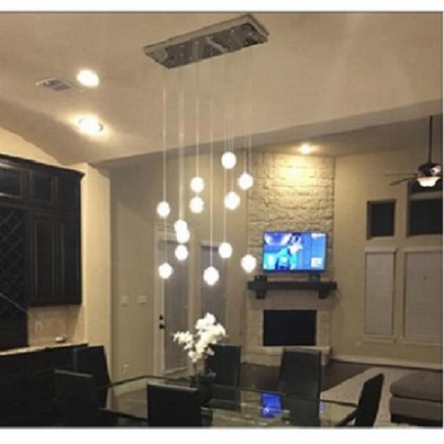 Bộ 3 Đèn thả thông tầng pha lê giọt nước thủy tinh 1059 - Tặng kèm đế chung tròn - Tặng kèm bóng LED