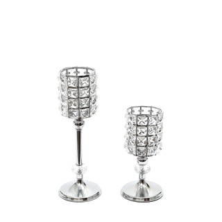 Chân đựng nến | chân nến bộ 3 pha lê vuông hạt to g6061 - fan