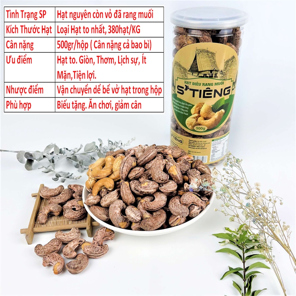 500Gr Hạt Điều Rang Muối Nguyên Hạt STieng Loại A+ Hộp Nắp Nhôm Cao Cấp