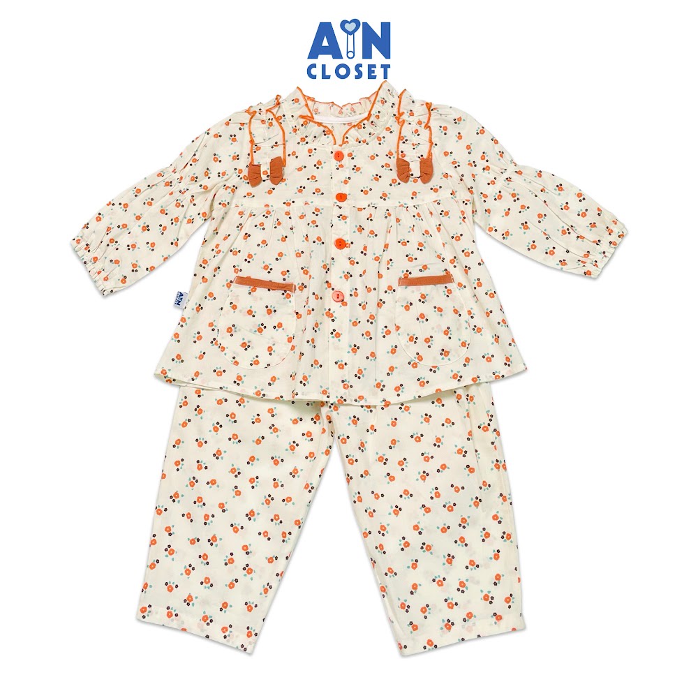 Bộ quần áo dài bé gái họa tiết Nhí hoa nơ cam cotton - AICDBGJVGYHQ - AIN Closet