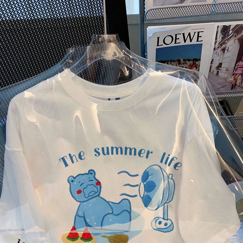 Áo Thun Nữ Dáng Rộng In Hình Gấu Hoạt Hình Dễ Thương Size 3XL