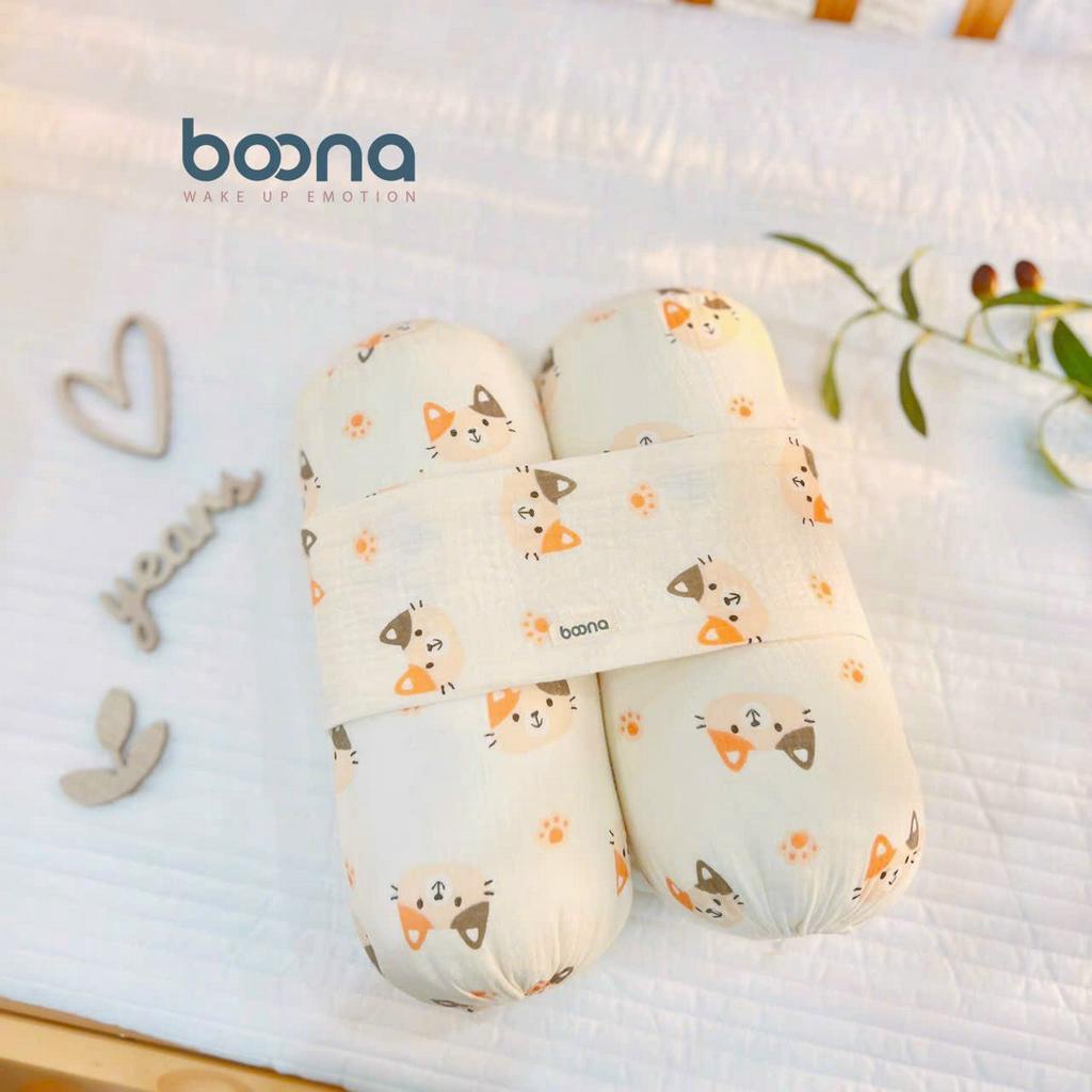 Bộ gối chặn cho bé Boona vải muslin cao cấp tạo cảm giác êm ái giúp bé ngủ ngon chống giật mình