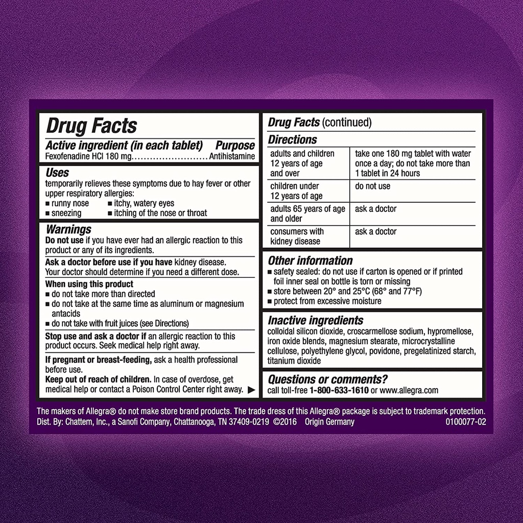 [DATE 4/2023] Allegra 24 Hour Allergy 180mg Tablets 90 VIÊN