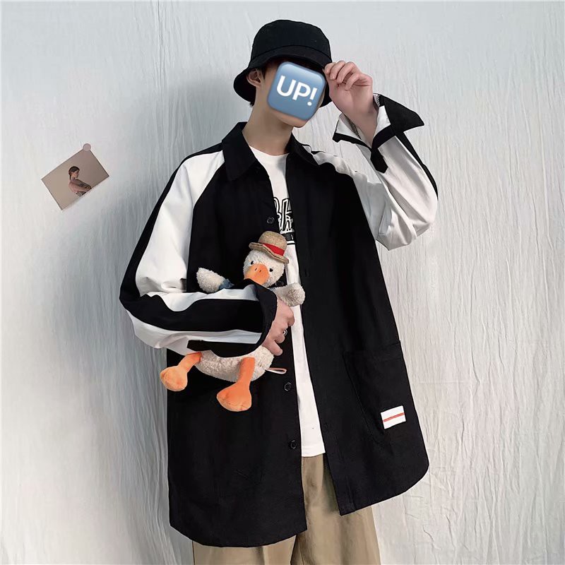 Men's fashion color combination long-sleeve shirt