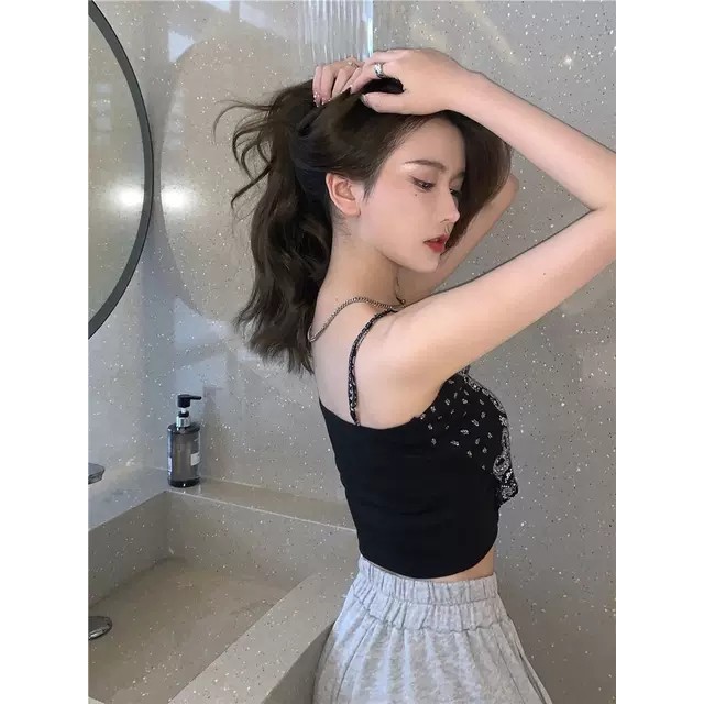 Áo yếm khăn lụa 2 dây in họa tiếtGIADUNGTONGKHO1 Áo khăn lụa banada 2 dây, Áo croptop khăn lụa dáng ôm body sexy