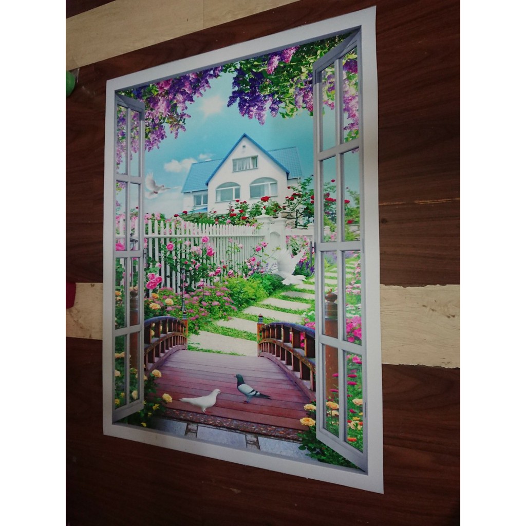 Tranh dán tường cửa sổ khổ dọc nhiều mẫu HD Cổng hoa CS-0399D Kim sa
