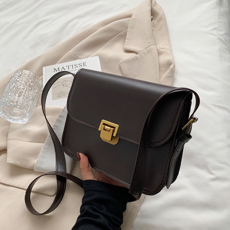 Túi đeo chéo có khóa phong cách retro đơn giản cho nữ