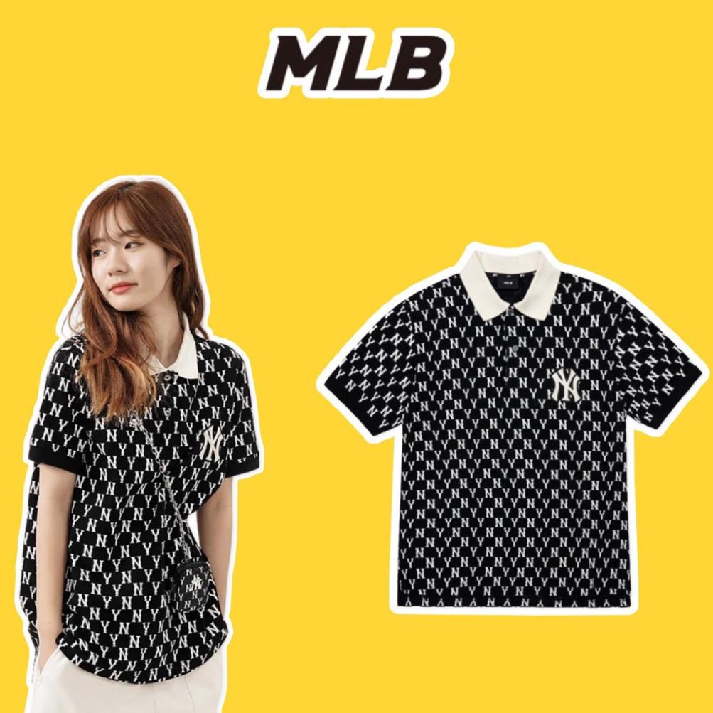 Áo Polo NY MLB unisex nam nữ in hình Monogram Mega-Logo cá tính