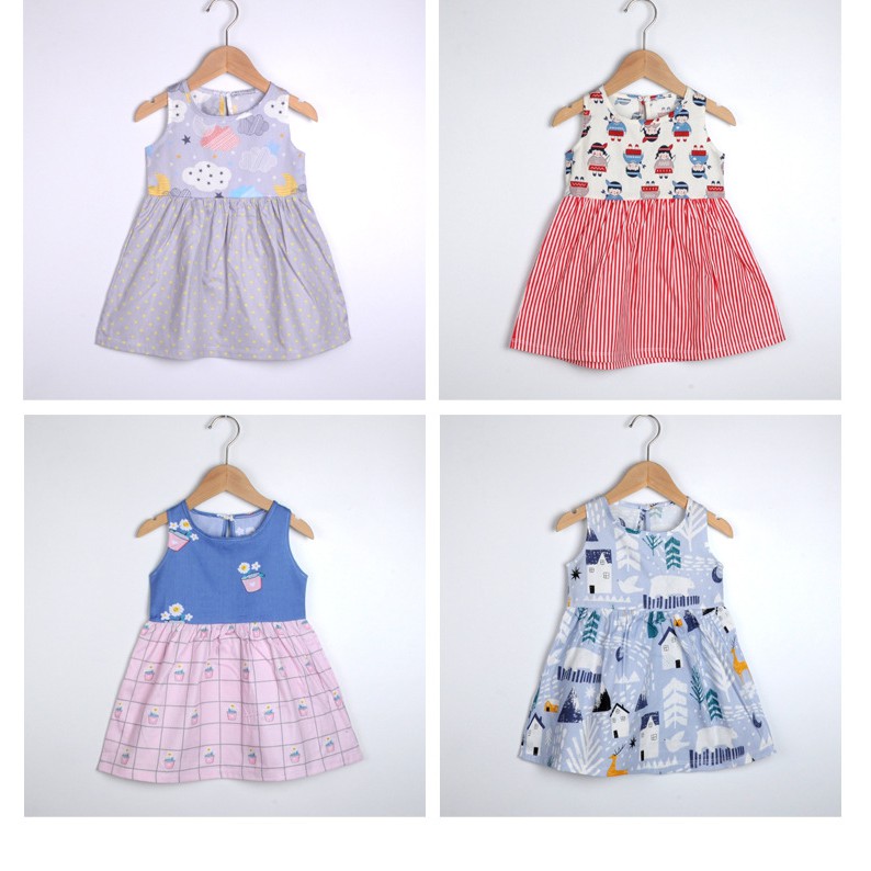 Đầm Công Chúa Không Tay Chất Liệu Cotton Thời Trang Cho Bé Gái