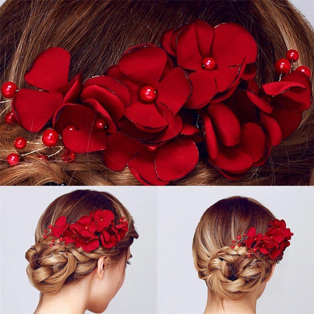 Lược Cài Tóc Cô Dâu Màu Đỏ / Hồng / Sâm Panh Lãng Mạn