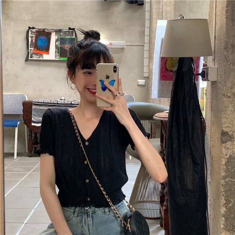 Áo cardigan ZHELIHANGFEI vải dệt kim tay ngắn dáng ôm vừa vặn thời trang mùa hè ngọt ngào cho nữ