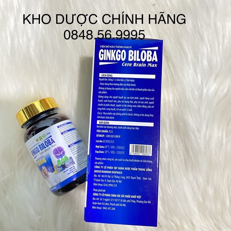 BỔ NÃO THÔNG MẠCH Ginkgo Biloba 600mg Cere Brain Max hộp 60 viên -Hoạt huyết dưỡng não, giảm hoa mắt, mất ngủ, tiền đình