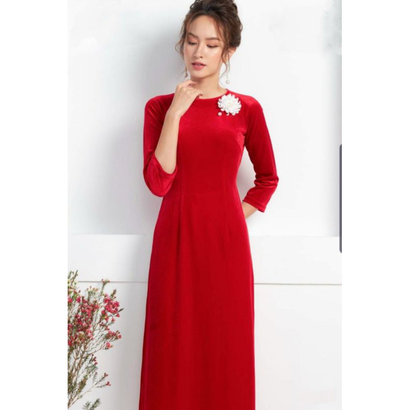 Áo dài đẹp 🌸FREESHIP🌸 áo dài truyền thống nhung cài hoa cực đẹp [ao dai nhung]