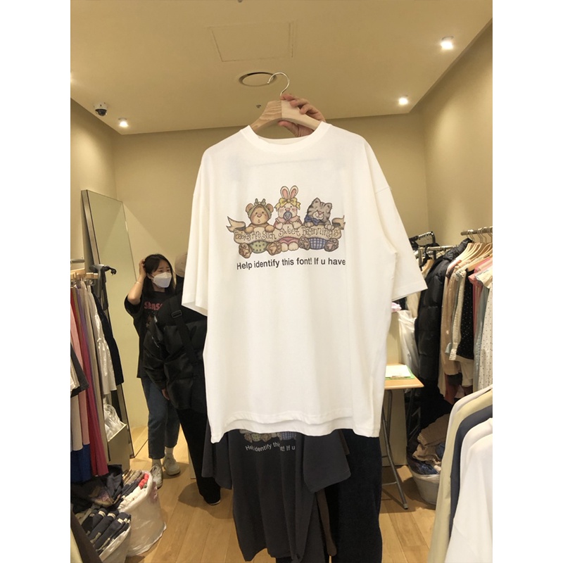 NRVP Áo thun 100% cotton tay ngắn cổ tròn dáng rộng phong cách Hàn Quốc cho nữ