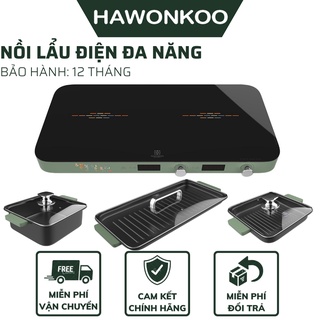 Bộ bếp từ kết hợp lẩu nướng hawonkoo mceh-200-ii - nồi lẩu nướng chống dính gồm 1 bếp từ đôi, 1 nồi lẩu, 2 khay nướng