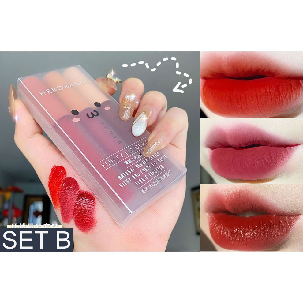 Set 3 thỏi son kem lì, mịn mượt lâu trôi và nhẹ môi Her Orange Fluffy Lip Glaze