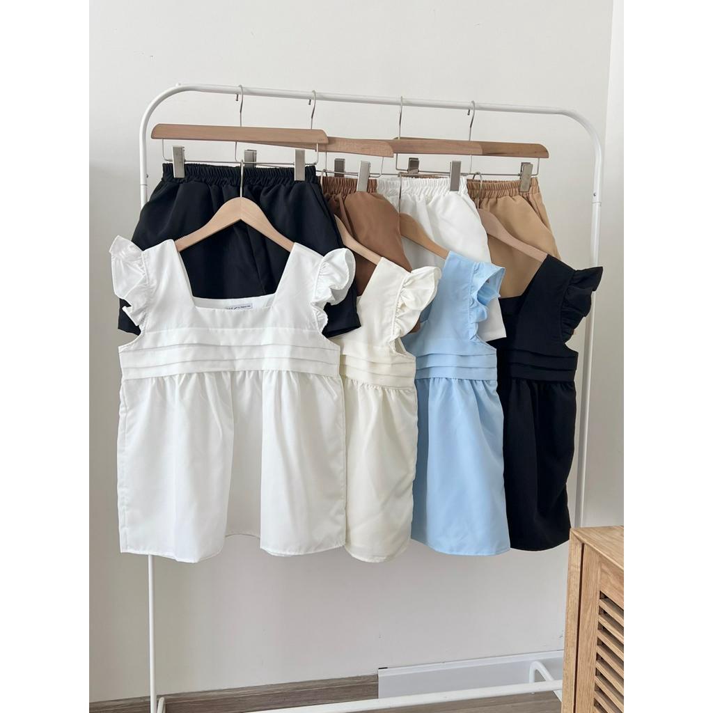 Set bộ đi chơi áo 2 dây cánh tiên bèo li ngực kèm quần sooc ống rộng