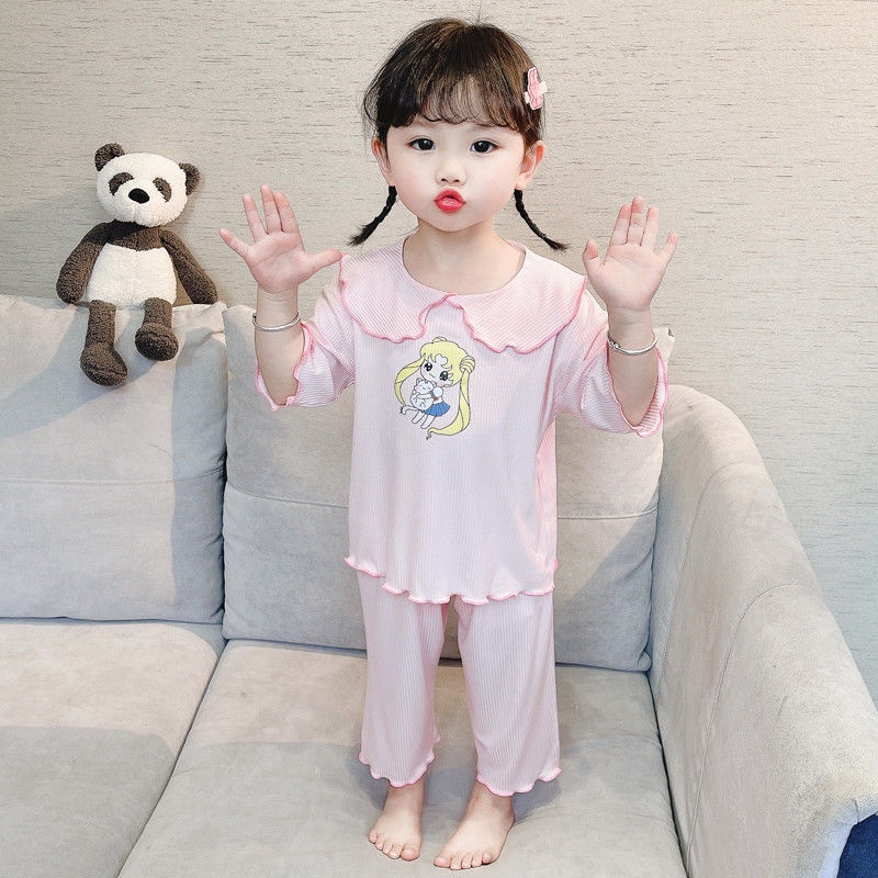 Bộ Đồ Ngủ Bằng Lụa Mát Phong Cách Công Chúa Thời Trang Mùa Hè Cho Trẻ Em Gái