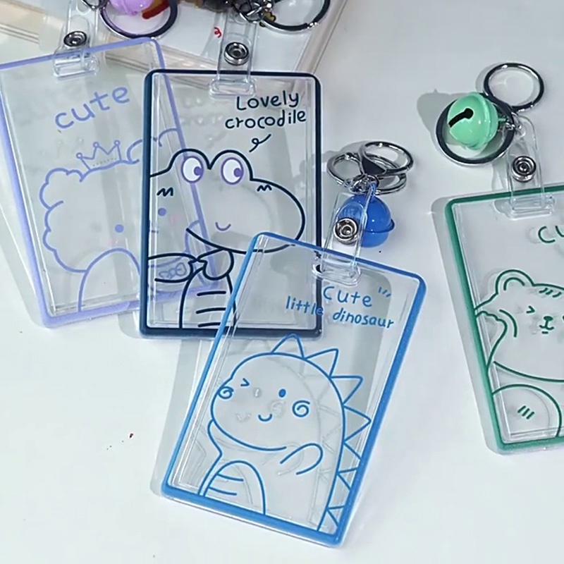 Hộp đựng thẻ bằng acrylic trong suốt chống thấm nước hình động vật hoạt hình đáng yêu có chuông