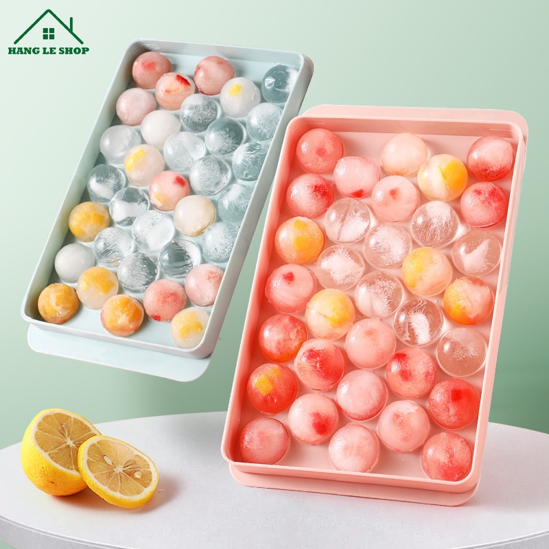 Khay đá silicon dẻo 33 ô làm đá tiện lợi, khuôn làm đá có nắp đậy thông minh hình bi