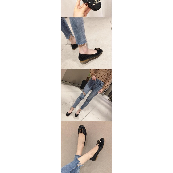 Giày búp bê da bóng mũi vuông thời trang thanh lịch 2021