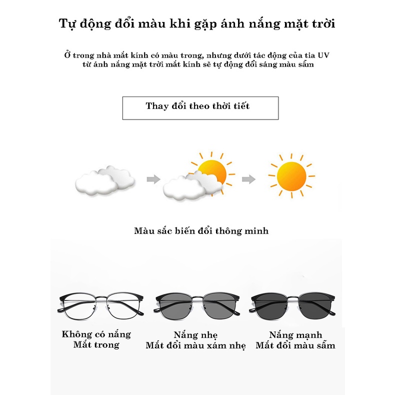 Kính Đổi Màu Chống Tia UV Khi Ra Nắng iGlas 066, Gọng Kim Loại Vuông Bo Tròn Dành Cho Nam Nữ Mới 2023