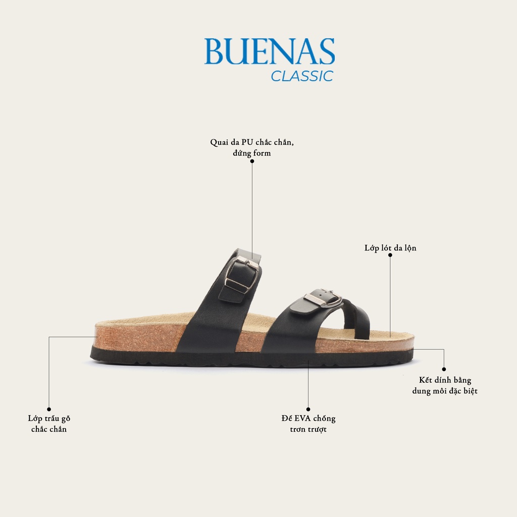 Dép đế trấu nam nữ da bò unisex birken quai chéo Buenas - BU02