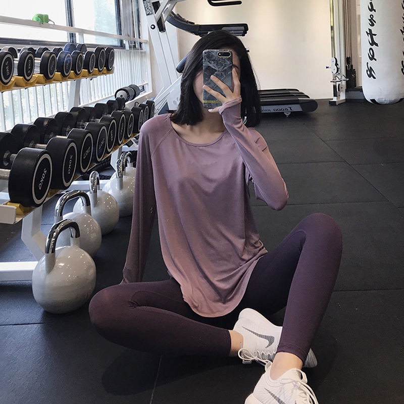 Áo thun thể thao dành cho nữ Thu / Đông Rộng và Mỏng Lưới Màu đỏ dục khô nhanh Quần tập yoga dài tay thoáng khí
