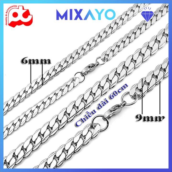Dây chuyền inox thép không gỉ nam cao cấp đẹp sang trọng kiểu lặc khít chạm 2 bên MIXAYO kích cỡ 9mm PTDCNA57