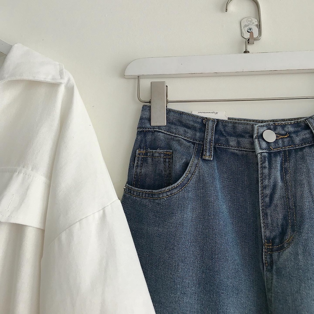 Quần Jeans Xanh Trơn Nữ Basic Quần Bò Dáng Suông Dài Ống Đứng Chất Liệu Demin Cao Cấp Lưng Cao CLAW 2832 Gous Official