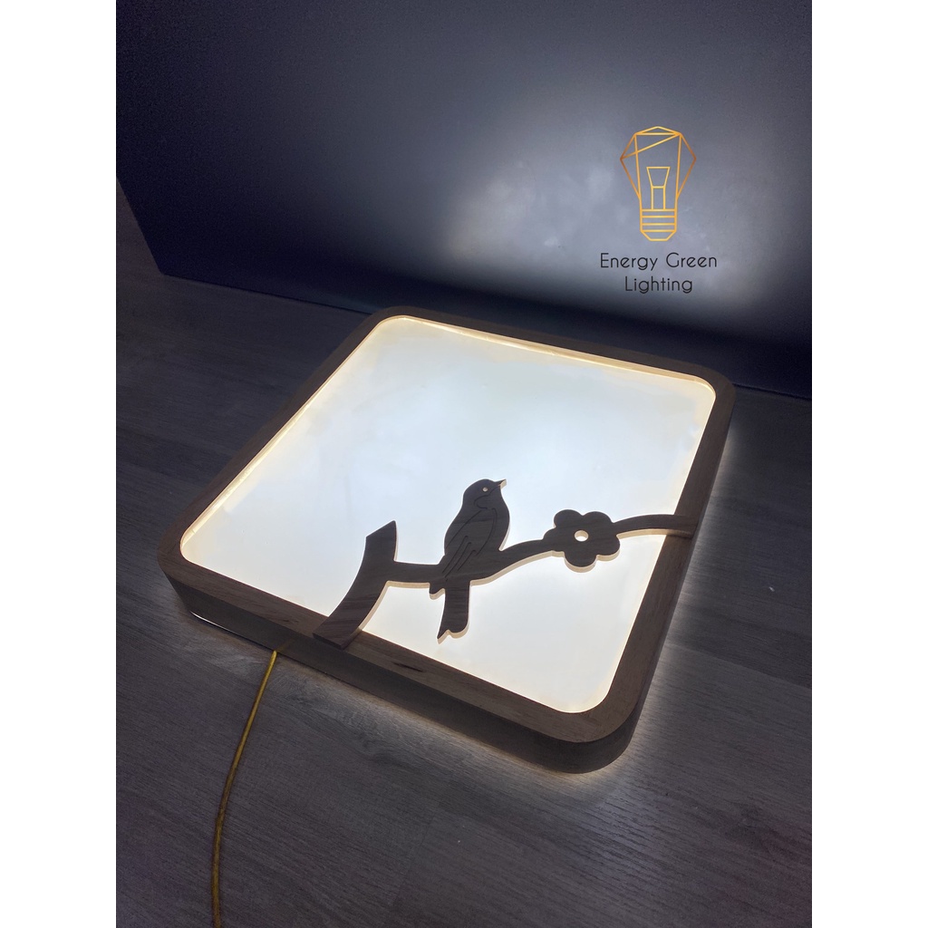 Đèn LED Ốp Trần Energy Green Lighting  Gỗ Kiểu DángVuông / Tròn Trang Trí Hình Chú Chim OT-98307 - Đường Kính 50cm