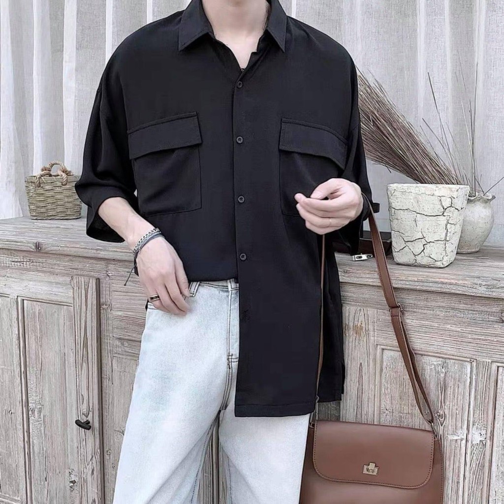 Sơ Mi Nam Tay Lỡ Chất Thun Lạnh Cao Cấp Phong Cách Hàn Quốc,Sơ Mi Unisex Thoáng Mát Cho Mùa Hè | BigBuy360 - bigbuy360.vn