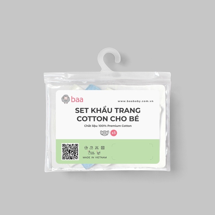 Set 3 khẩu trang vải cho bé, khẩu trang cotton kháng khuẩn cho em bé baa - ảnh sản phẩm 4