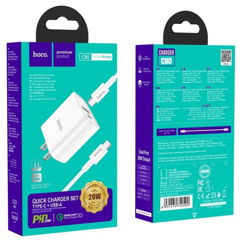 Bộ Sạc C80 Sạc Nhanh 20W Chính Hãng Hoco